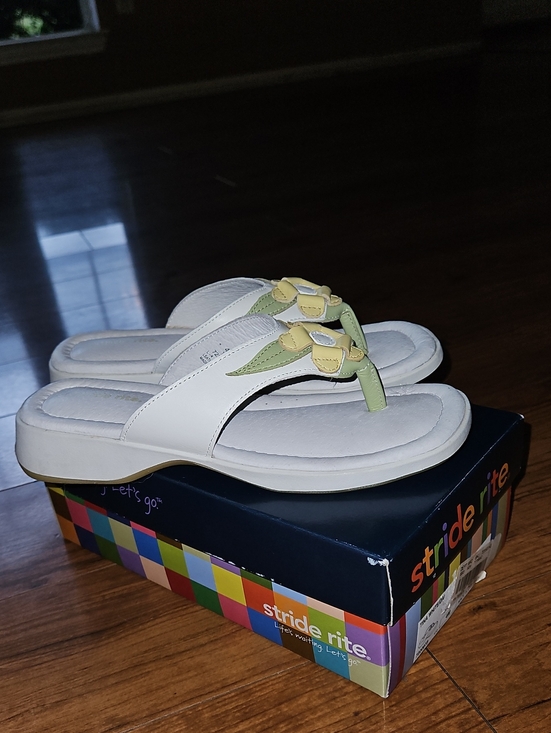 Stride Rite Shoes - Stride Rite White Leather Sandal with Yellow and Light Green Flower Accents